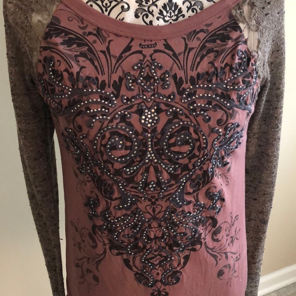 Daytrip Embellished Top Size Med Mauve and Taupe - Picture 2 of 8